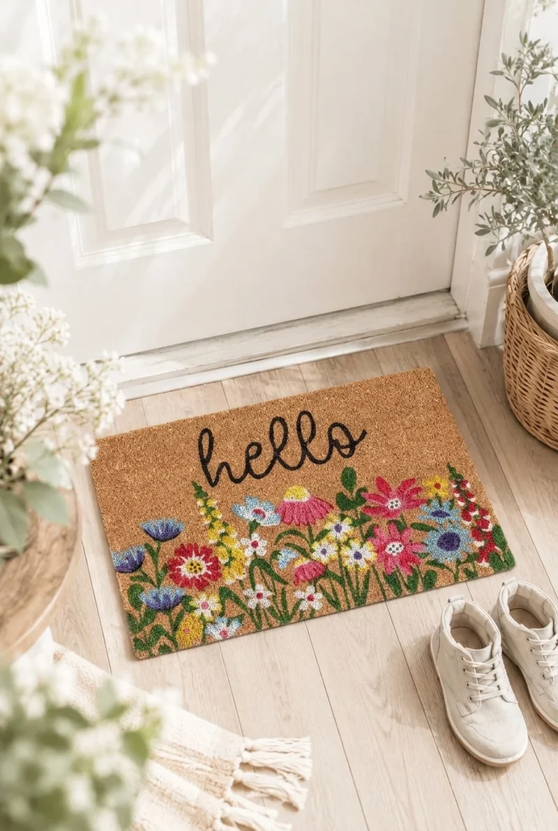 Zerbino in Cocco Naturale "Hello" con Fiori Colorati