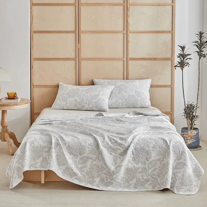 Set di biancheria da letto in cotone con motivo jacquard a peonie semplici