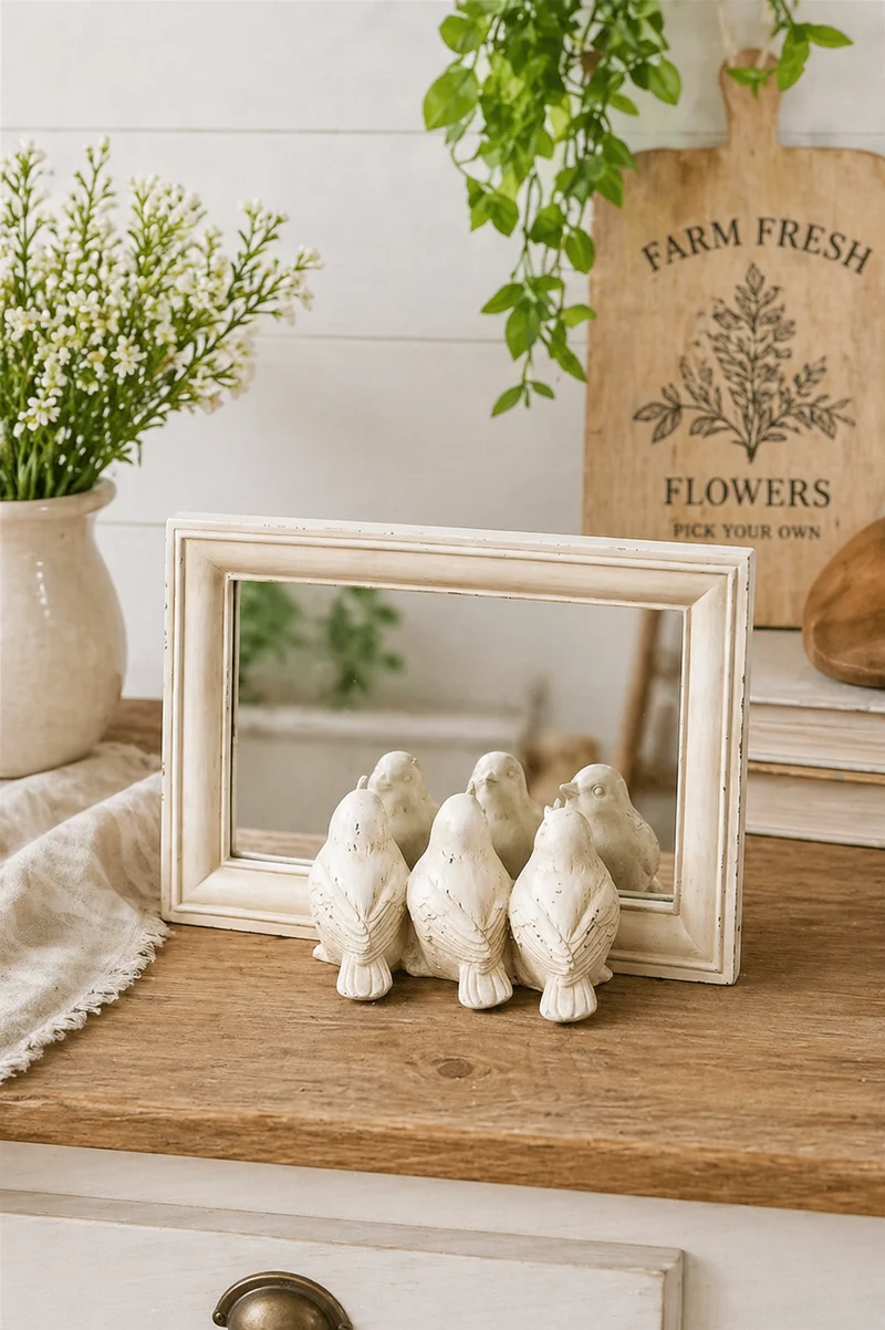 Specchio Decorativo con 3 Uccellini 20 cm
