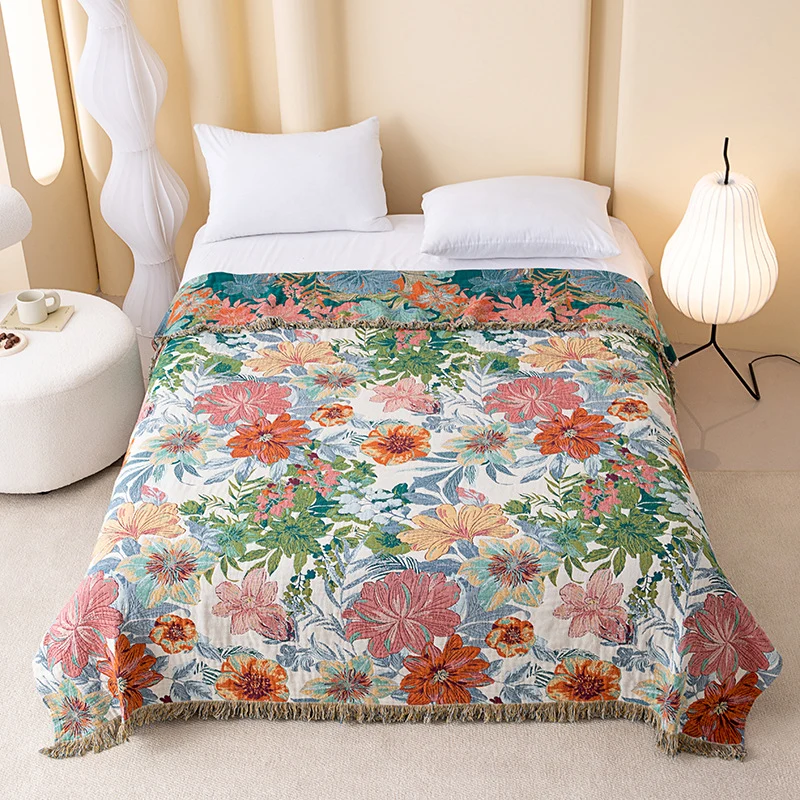 Trapunta reversibile in garza con motivo floreale tropicale vintage