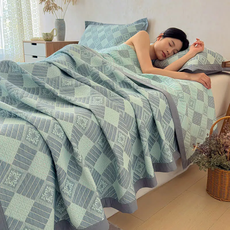 Coperta trapuntata reversibile a 3 strati con motivo geometrico jacquard