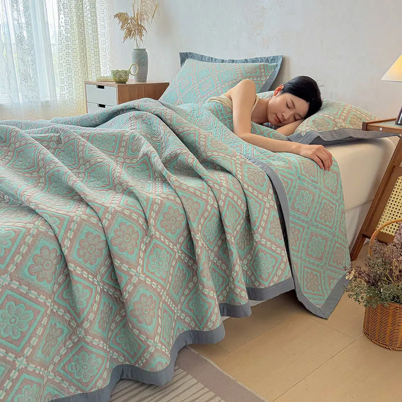 Trapunta/copriletto a 3 strati in garza di cotone jacquard