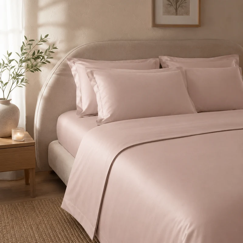 Coppia Copriguanciale Enne in Raso di Puro Cotone – 50 x 80 cm Cipria