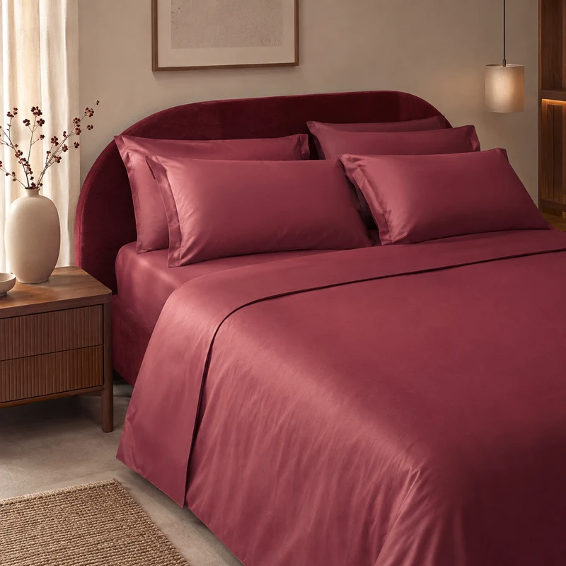 Coppia Copriguanciale Enne in Raso di Puro Cotone – 50 x 80 cm Bordeaux