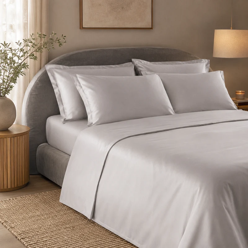 Coppia Copriguanciale Enne in Raso di Puro Cotone – 50 x 80 cm Grigio