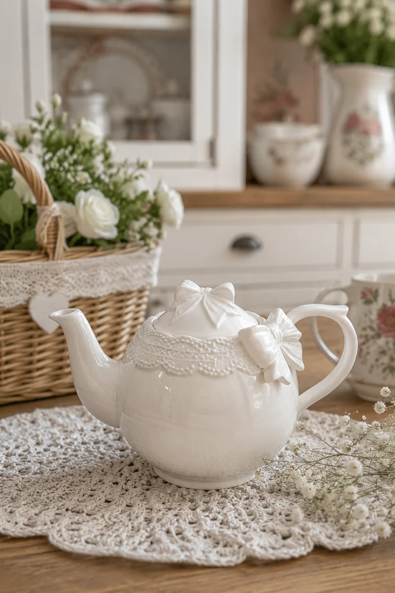 Teiera in Ceramica Bianca con Fiocco – Arte di Nacchi