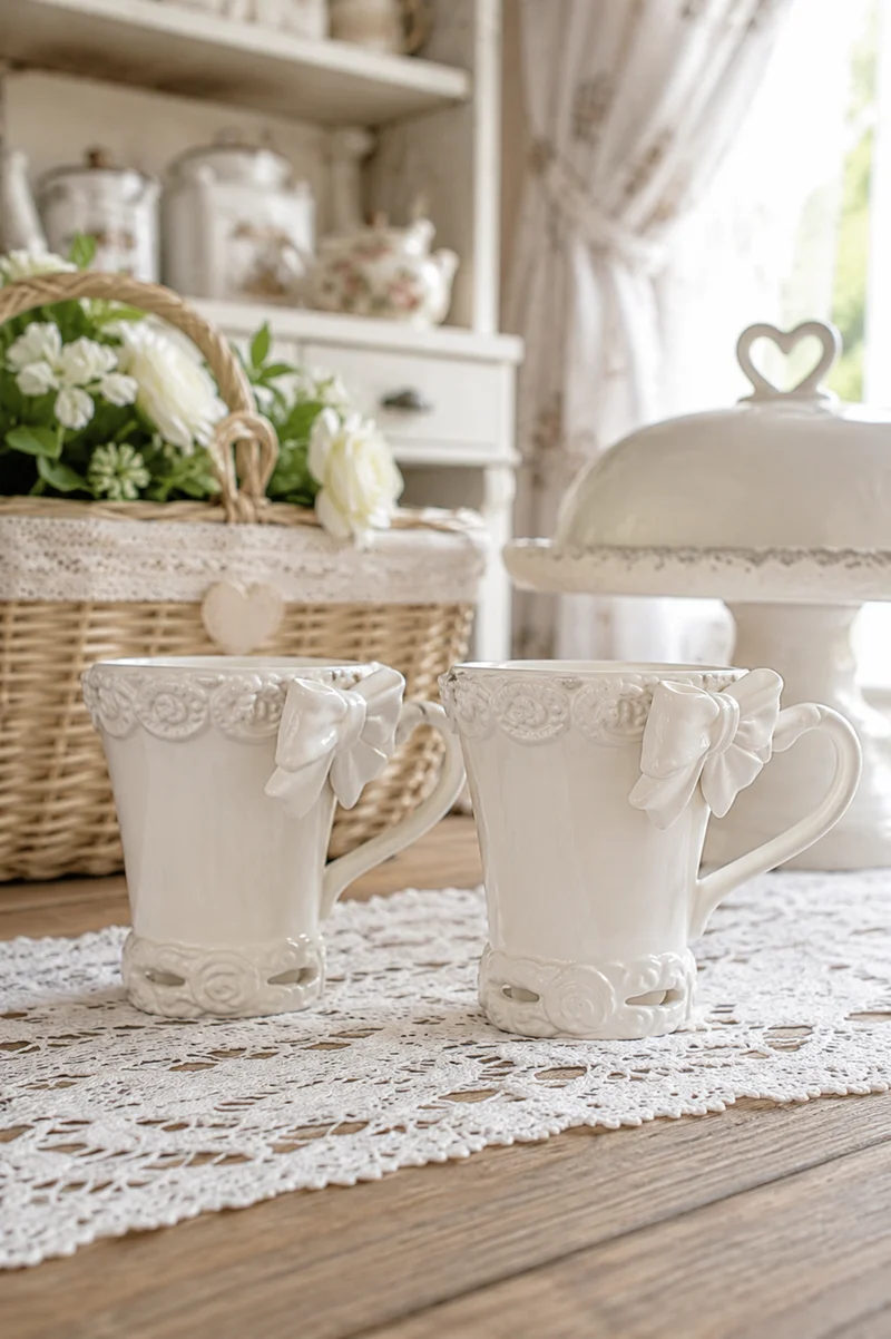 Set 2 Tazze in Ceramica Bianca con Fiocco – Arte di Nacchi