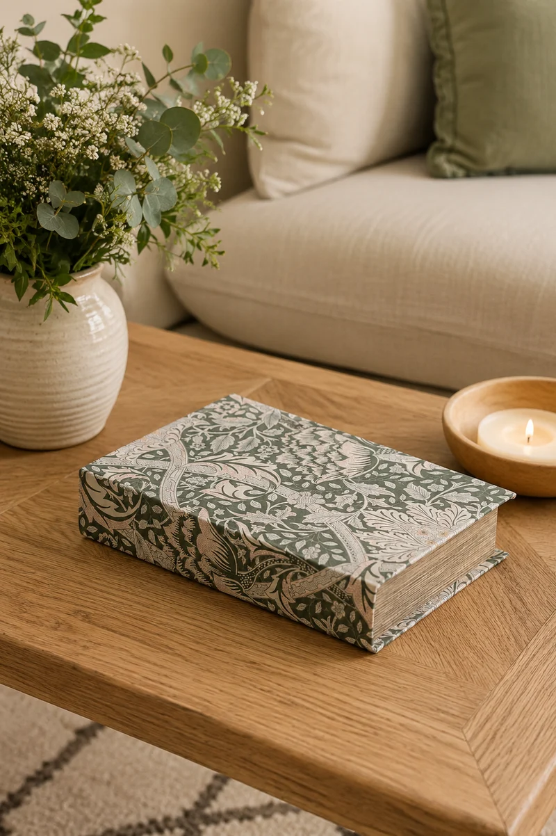 Scatola Libro Decorativa Floreale Verde 16x24 cm