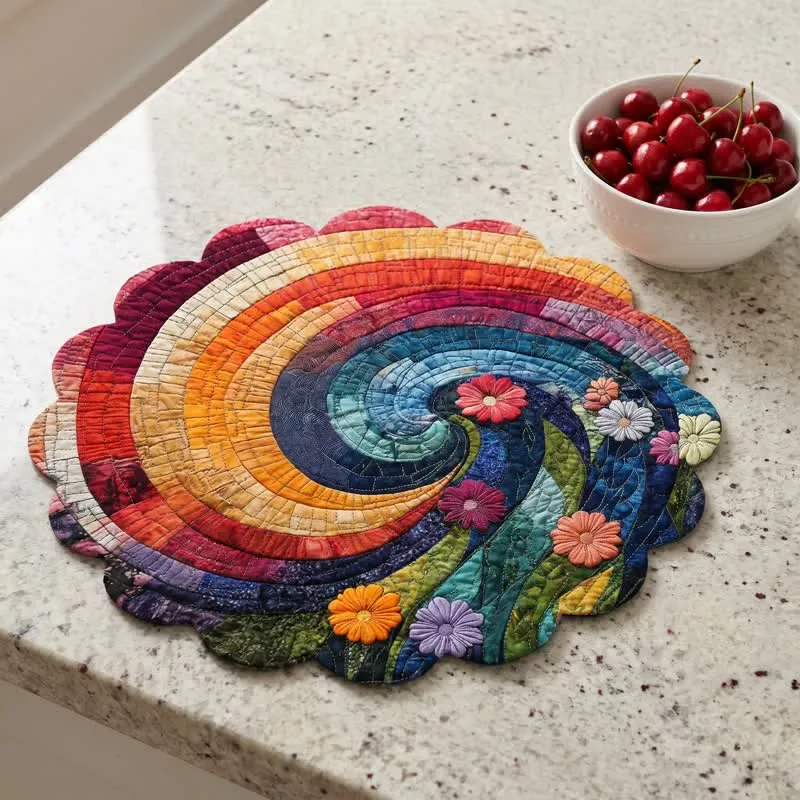 Tovaglietta in poliestere con motivo a spirale arcobaleno in stile boho