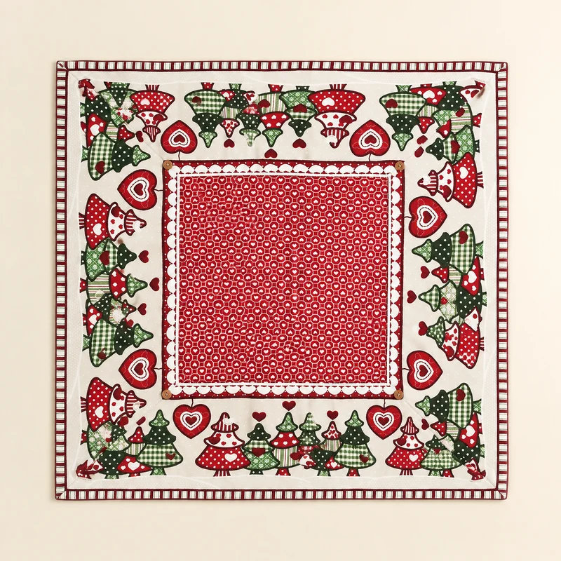 Centrotavola Natalizio in Cotone con Ricami – 100 x 100 cm
