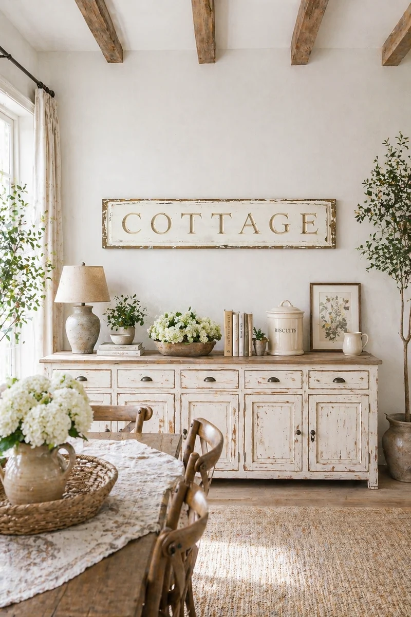 Targa in Legno “Cottage” 101 cm Stile Dark Cottage Anticato