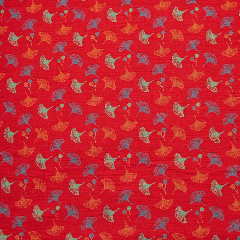 Tessuto jacquard di cotone con motivo a foglie di ginkgo