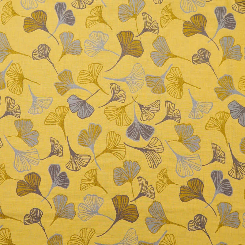 Tessuto jacquard di cotone con grandi foglie di ginkgo