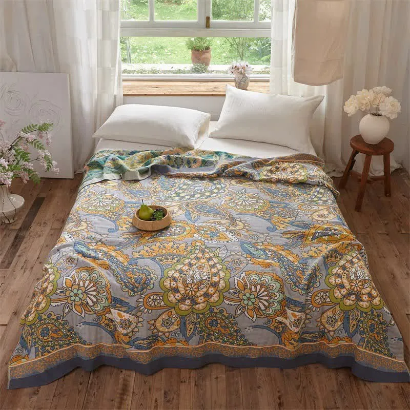 Coperta/trapunta in mussola con motivo paisley artistico a doppia faccia