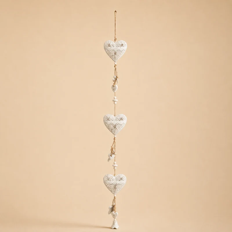 Decorazione Pendente con Cuori in Metallo – Bianca H 80 cm