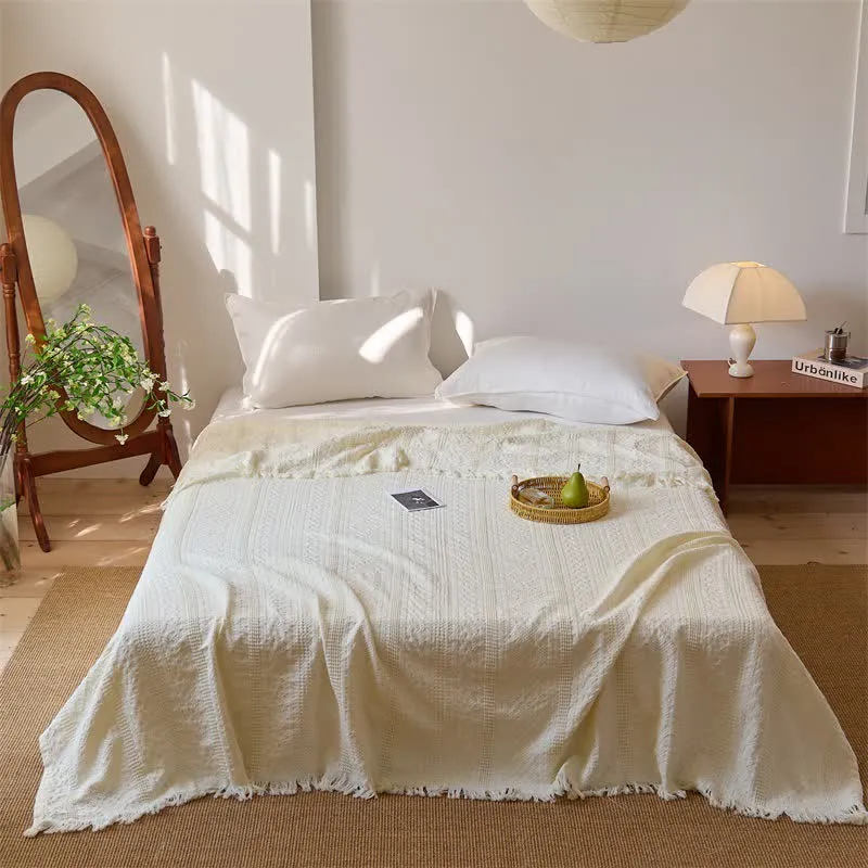 Coperta trapuntata a nido d'ape con frange a nappe