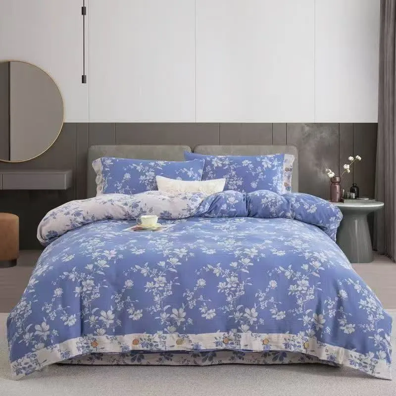 Set di biancheria da letto in garza di cotone Blue Lily (4 pezzi)