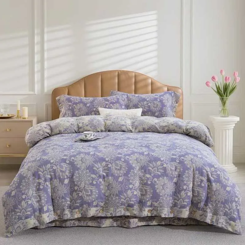 Set di biancheria da letto in garza di cotone con motivo floreale etnico (4 pezzi)