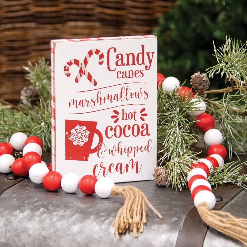 Targa Natalizia in Legno Candy Canes, Marshmallows