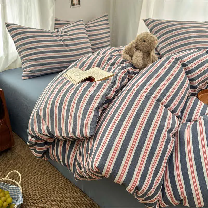 Set di biancheria da letto minimalista a righe in morbida garza doppia