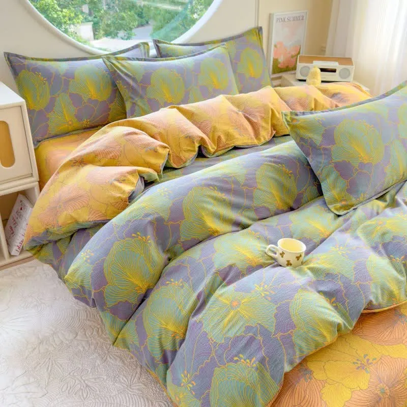 Set di 4 lenzuola in doppia garza di cotone con motivo floreale astratto