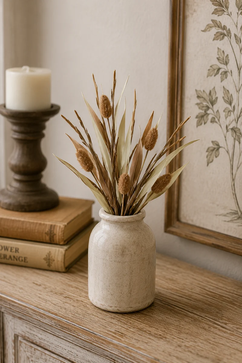 Mazzo Decorativo con Foglie e Spighe Naturali 57 cm