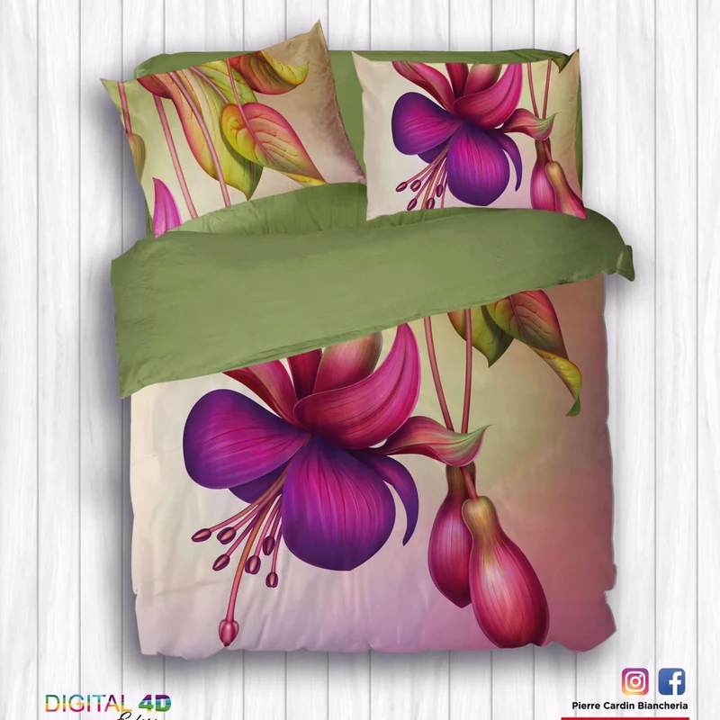 Completo Letto Matrimoniale Pierre Cardin Fucsia Puro Cotone Stampa Digitale