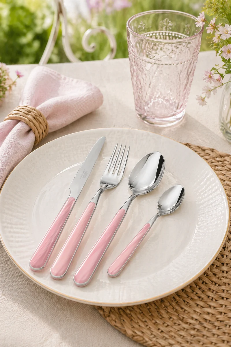 Servizio posate Texture Legno Colorato rosa, 24 pezzi