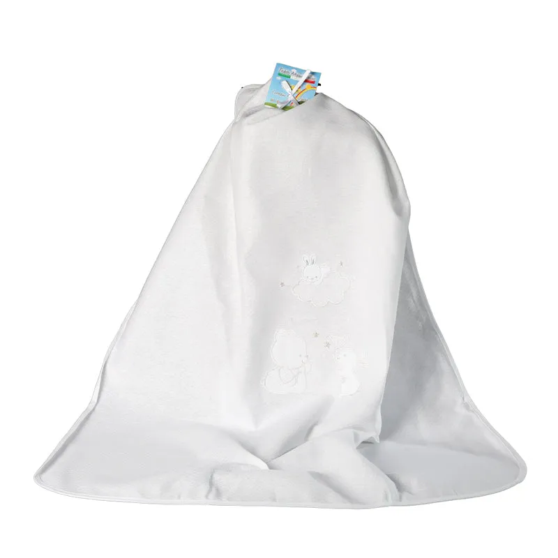 Copertina Culla Carrozzina Puro Cotone Piquet Mio Piccolo Happy Bear 75x95 cm Bianco