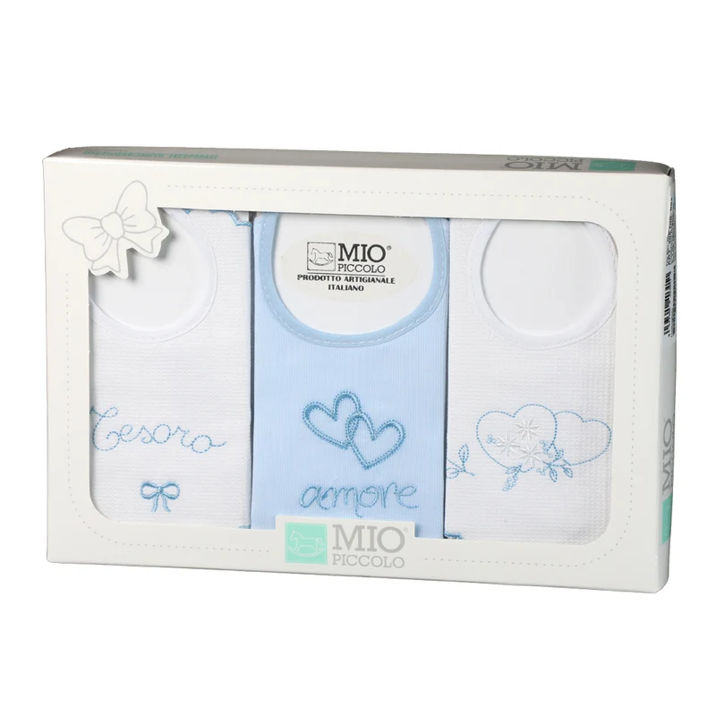 Set 3 Bavaglini Neonati Mio Piccolo Hearts Puro Cotone Vari Colori
