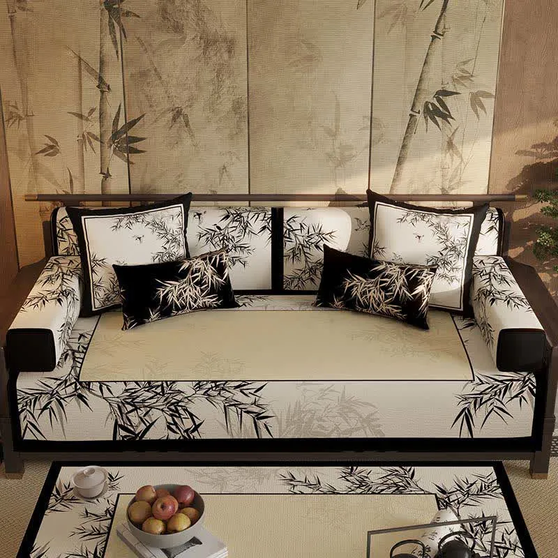 Elegante copridivano vintage con foglie di bambù