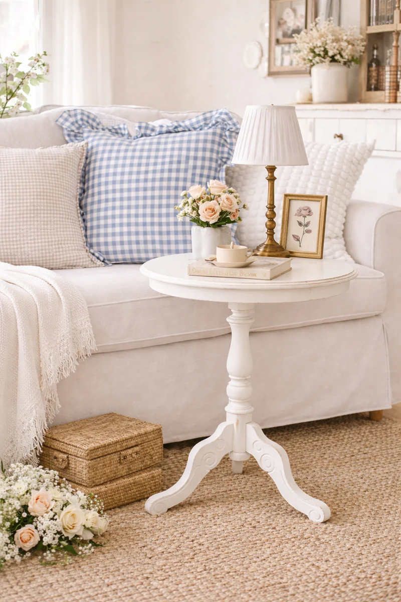 Tavolino tondo shabby chic in legno – Arte di Nacchi