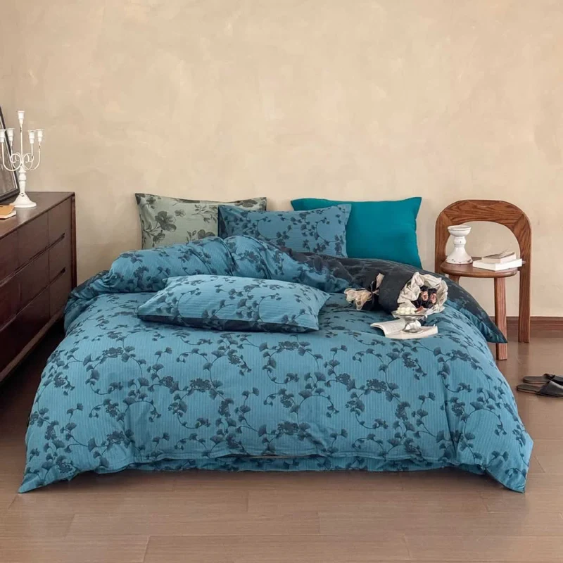 Set di biancheria da letto in puro cotone con foglie di ginkgo vintage (4 pezzi)