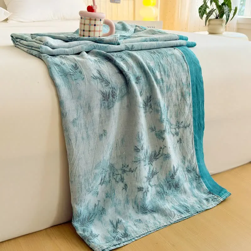 Coperta estiva artistica in fibra di bambù con motivi botanici
