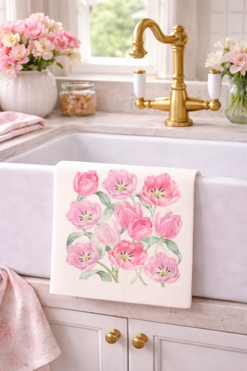 Panno Svedese con Tulipani Rosa