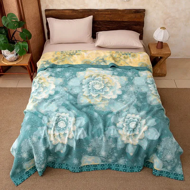 Coperta rustica in garza di cotone con motivo floreale