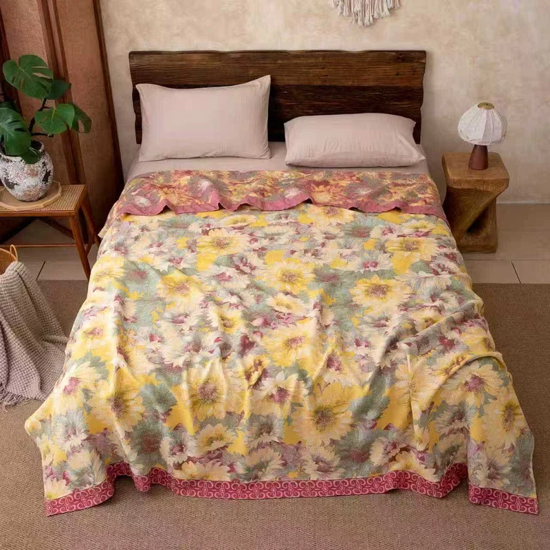 Coperta artistica in garza di cotone con motivo girasole