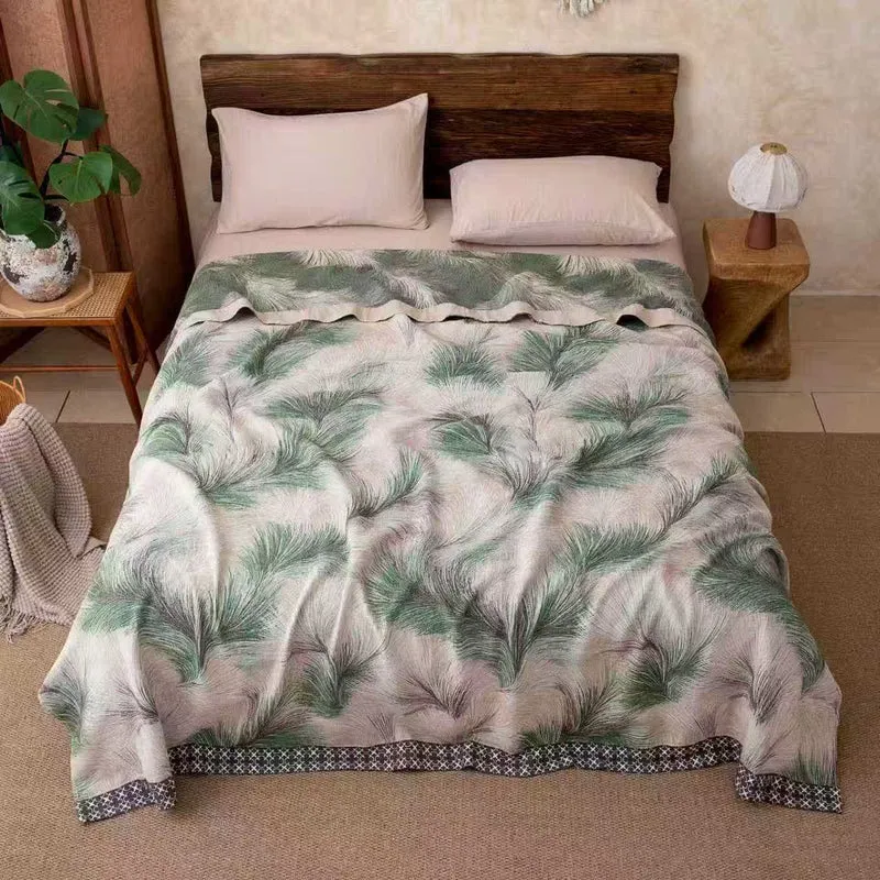 Coperta rustica in garza di cotone con motivi botanici