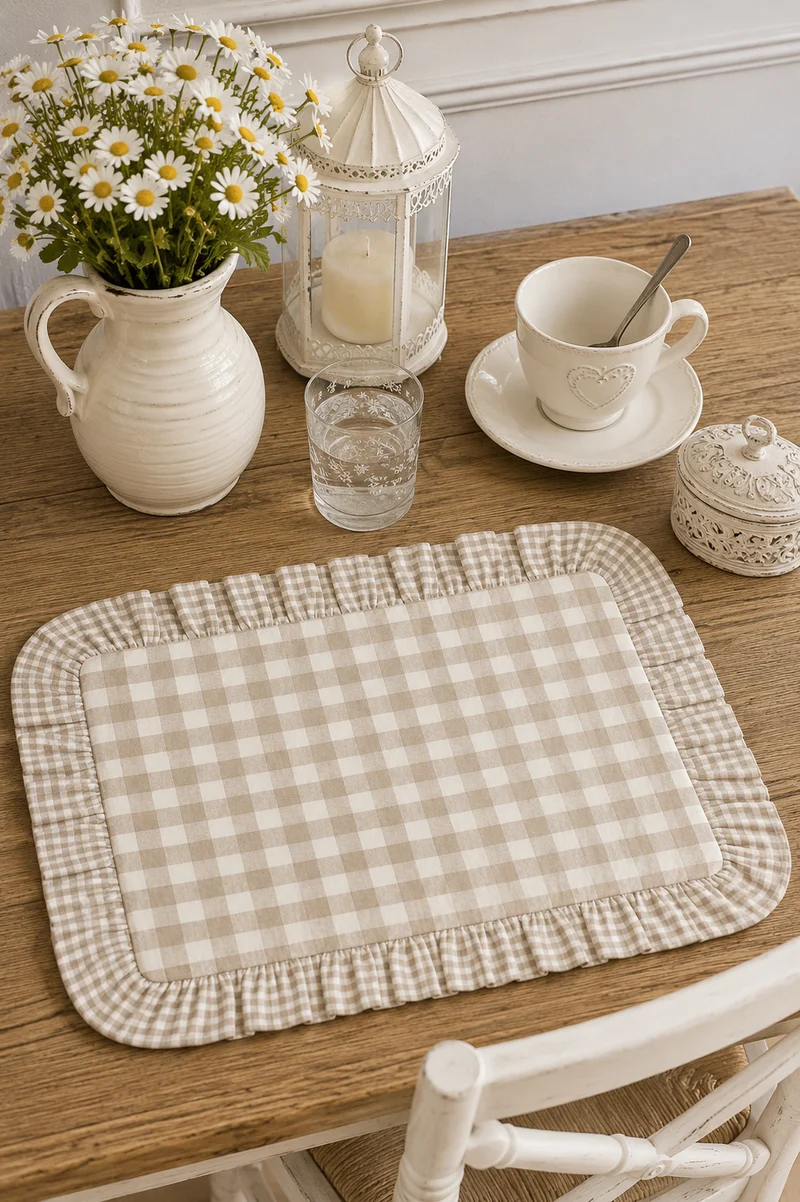 Tovaglietta Americana Vichy Beige con Balza