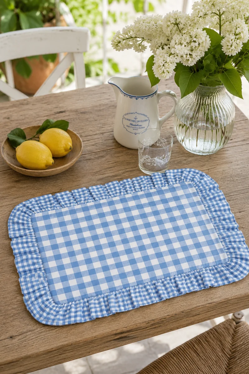 Tovaglietta Americana Vichy Azzurra con Balza
