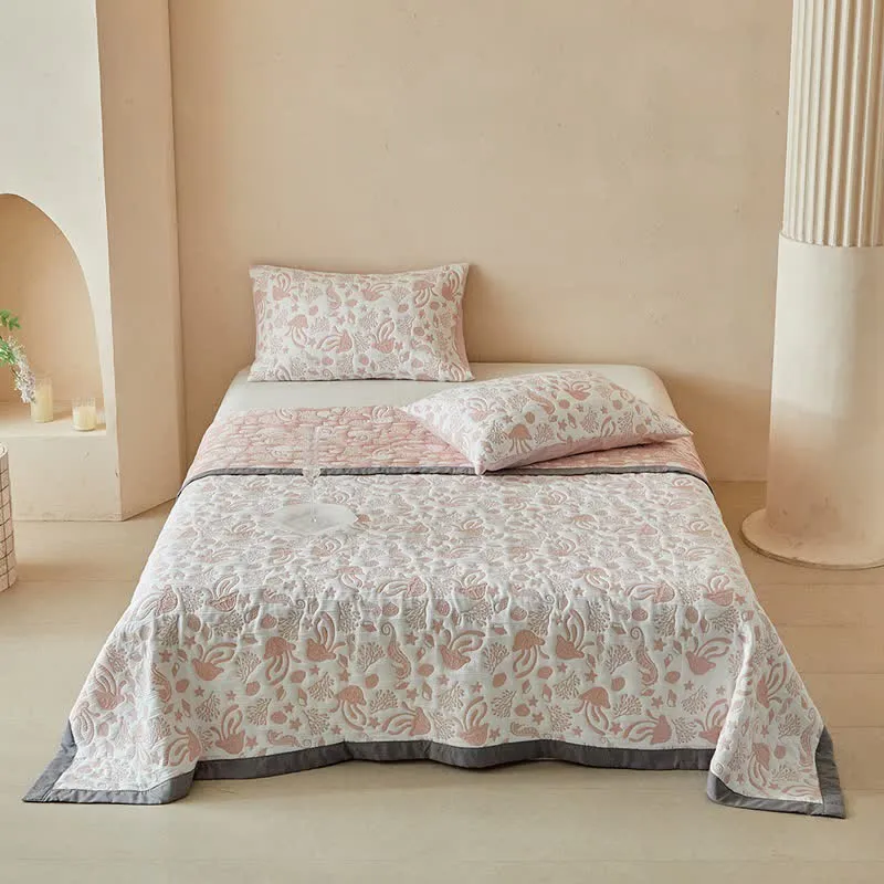 Set di trapunte reversibili con motivo "Vita dell'Oceano Rosa"