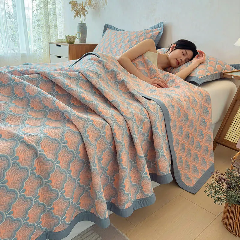 Trapunta a 3 strati in mussola di cotone jacquard con motivo a conchiglie marine