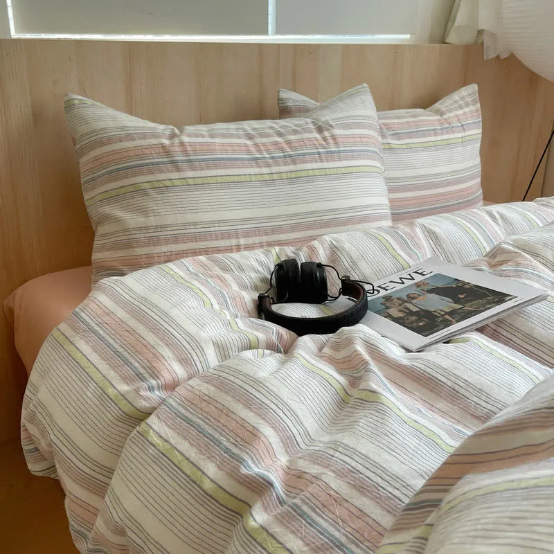 Set di biancheria da letto in cotone lavato a righe multicolore in stile nordico