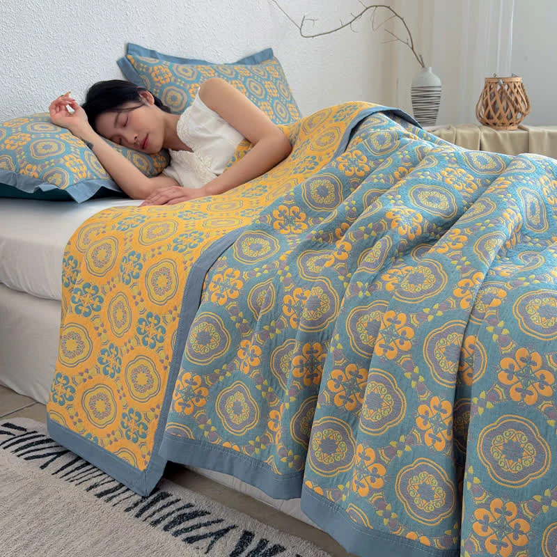 Copriletto reversibile a 3 strati in mussola stile boho