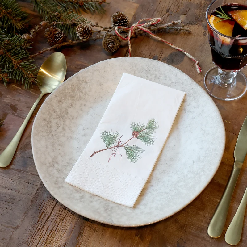 Tovaglioli Natalizi con Motivo di Ramo di Pino – Chic Antique – 16 pezzi