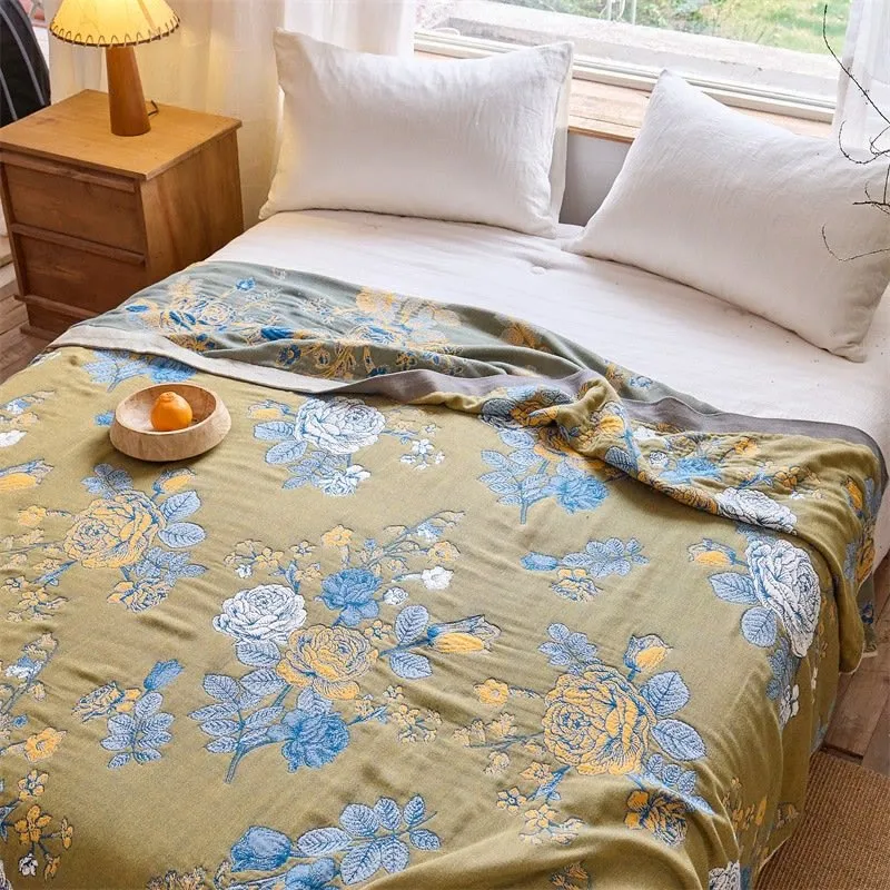 Trapunta in puro cotone jacquard con motivo a rose