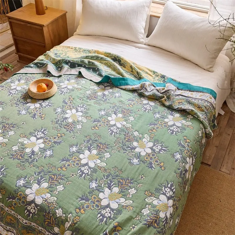 Coperta trapuntata in puro cotone con motivo "Prato di fiori selvatici"