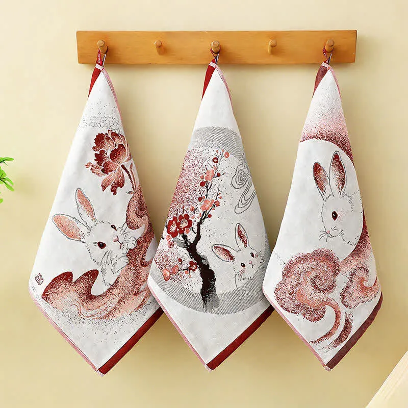 Set di 3 strofinacci da cucina in garza di cotone Eastern Bunny