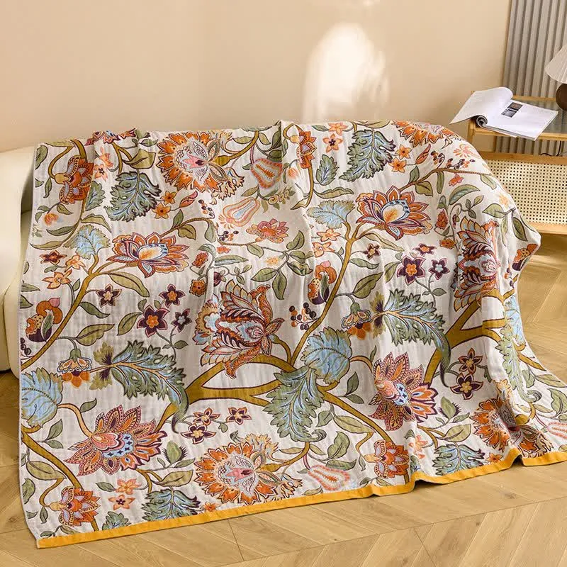 Coperta in puro cotone con motivo floreale retrò
