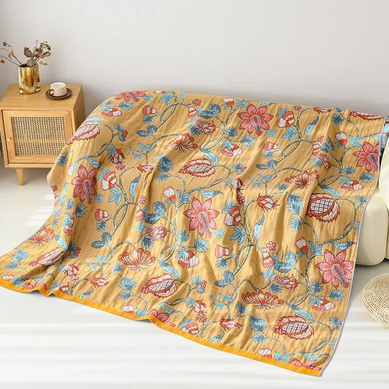Coperta artistica floreale in puro cotone